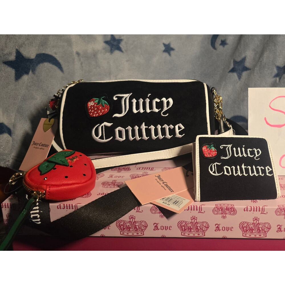 JUICY COUTURE Strawberry Barrel Bag with Coin Pouch & Matching Wallet NWT